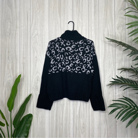 Nine West Ribbed Leopard Animal Print Turtleneck Sweater size L Large - Picture 3 of 12